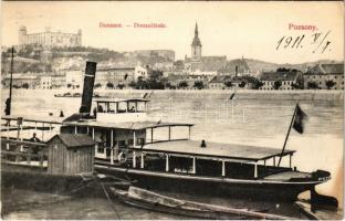 1911 Pozsony, Pressburg, Bratislava; Dunasor, vár, POZSONY gőzhajó / Donaulände / castle, Danube riverside, steamship (EK)