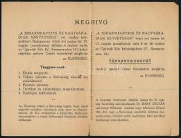 cca 1910 Biharmegyeiek és Nagyváradiak Szövetségének meghívója társasvacsorára és menükártya