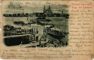 1902 Komárom, Komárno; Téli kikötő, gőzhajó. Spitzer Sándor kiadása / Winterhafen / winter dock, port, steamships (b)