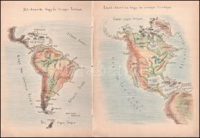 8 db régebbi, kézzel rajzolt térkép (kontinensek), négy lapon. 30,5×23,5 cm