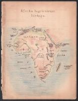 8 db régebbi, kézzel rajzolt térkép (kontinensek), négy lapon. 30,5×23,5 cm