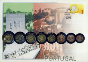 Portugália 2002. Komplett Euro forgalmi pénz sor bélyeges érmés borítékon, elsőnapi bélyegzővel T:2 hátoldali ismertető tanúsítvánnyal