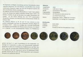 Spanyolország 1999-2002. Vegyes évszámú komplett Euro forgalmi pénz sor bélyeges érmés borítékon, al...