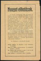 1919 Nyugat-előadások szórólapja, előadás-sorozat vezetői: Babits Mihály és Schöpflin Aladár