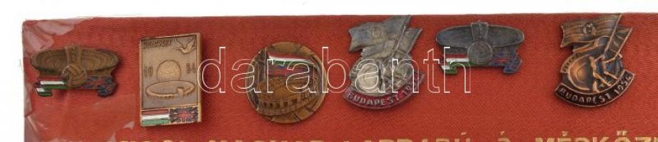 1954. 6db-os bronz jelvénytétel vörös szövettel borított karton emléklapon, melyre aranyszínű betűkk...