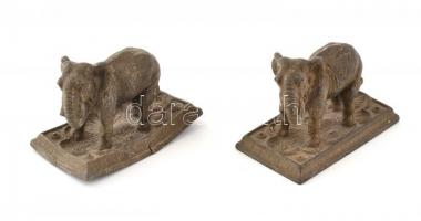 Elefánt spiáter szobrok párban, egyik kissé sérült 11x8 cm