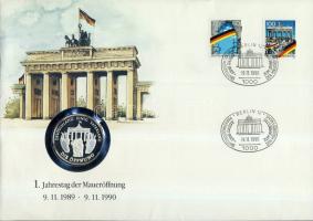 Németország 1989. "A fal megnyitása" Ag 20,1g érmés borítékon 2 db bélyeggel, alkalmi bélyegzővel T:PP hátoldali ismertetővel