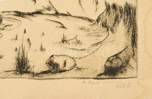 Szabó István jelzéssel: Agyagpart, 1928. Hidegtű, papír. Kissé foltos. 14,5x21,5 cm