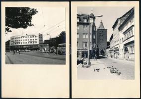 cca 1960-1970 Jena, 7 db lapra kasírozott városképes fotó, 10x10 cm körüli méretben, kiadói mappában