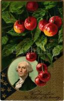 Washington, the Father of his Country. Emb. Art Nouveau greeting card with cherries. litho (fl)