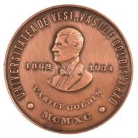 Románia 1990. "Vasile Goldis Egyetem, Arad" kétoldalas bronz emlékérem eredeti, de sérült ...