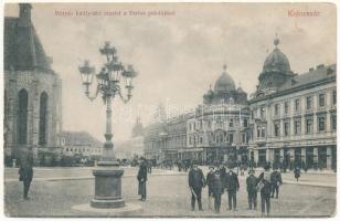 1907 Kolozsvár, Cluj; Mátyás király tér, újságárus kisfiú. Schuster Emil kiadása / square, newspaper boy (EK)