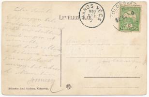 1907 Kolozsvár, Cluj; Mátyás király tér, újságárus kisfiú. Schuster Emil kiadása / square, newspaper...