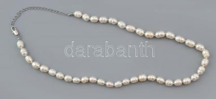Tenyésztett gyöngy nyaklánc, nagy méretű gyöngyökkel, h: 47-56 cm