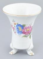 Hollóházi porcelán virágmintás karmos váza, matricás, jelzett, hibátlan, m: 9 cm