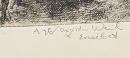 Aszódi Weil Erzsébet (1901-1976): Strandolók a Dunánál (cím nélkül). Rézkarc, papír, jelzett. 19,5×3...