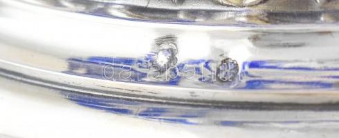 Ezüst (Ag) talpas kínáló, főnemesi koronás monogrammal, dúsan csiszolt, kék ólomkristály tállal. jel...