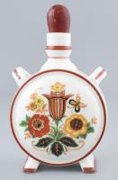 Zsolnay nép motívumos porcelán kulacs, matricás, jelzett, kopásnyomokkal, m: 13 cm