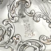 Ezüst (Ag) neorokokó gyertyatartó, nemesi koronás monogrammal, jelzett, hibátlan, nettó: 610 g, m: 3...