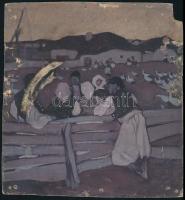 Muhits Sándor (1882-1956): Társaság. Tempera, karton, jelzés nélkül, sérült, 22×20,5 cm