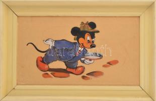 Jelzés nélkül: Mickey egér nyomoz. Tempera, papír. Fakeretben. 23x40 cm
