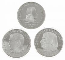 DN 3 darabos, a Német Szövetségi Köztársaság 5 márkás érméjének éremképével készített nagy méretű, COPY jelzésű másolat tétel, benne 1955. 5M Schiller halálának 150. évfordulója, 1957. 5M Joseph Freiherr von Eichendorff 1964J 5M Gottlieb Fichte (70mm) T:PP