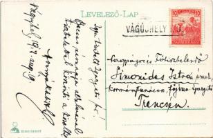 1918 Vágújhely, Waag-Neustadt, Nové Mesto nad Váhom; vasútállomás, gőzmozdony, vonat / railway stati...