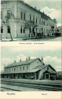 Vágújhely, Waag-Neustadt, Nové Mesto nad Váhom; vasútállomás, Neubauer szálloda. Horovitz Adolf kiadása / railway station, hotel