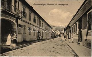 Oravicabánya, Oravita; Fő utca, Bemenet a Korona szálló kertjébe, George Ivácskovics. Káden József kiadása / Hauptgasse / main street, entry to the hotel&#039;s garden