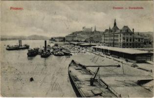 1913 Pozsony, Pressburg, Bratislava; Dunasor, vár, gőzhajók. Sudek Antal kiadása / Donaulände / Danube riverside, castle, steamships (EK)