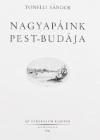 Tonelli Sándor: Nagyapáink Pest-Budája. Bp., 1944., Athenaeum, 218+4 p. Egészoldalas és szövegközti képekkel fekete-fehér és 7 színes egészoldalas táblával illusztrált. Kiadói kissé kopott félvászon kötésben.