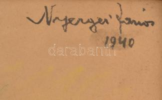 Nyergesi János (1895-1982): Dunapart, 1940. Vegyes technika, papír, jelzett. Dekoratív, üvegezett, k...