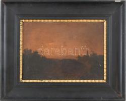 Jelzés nélkül, XIX. sz. második fele: Romantikus táj. Olaj, vászon. Dekoratív, kissé sérült fakeretben. 20,5x28,5 cm