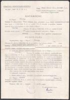 1947 Bp., a Magyar Miniszterelnökség határozata állampénztári tiszt elbocsátó határozatának megsemmisítéséről, államtitkári aláírással, pecséttel