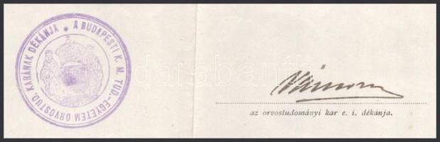 1922 Bp., a Pázmány Péter Tudományegyetem orvostudományi kara által kiállított orvosdoktori bizonyít...