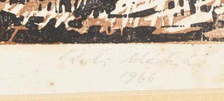 Réti Mátyás (1922-2002): Kazlas táj. Színes linómetszet, papír, jelzett, kissé foltos, paszpartuban,...