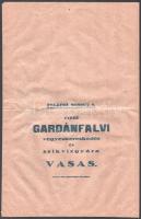cca 1920-1930 vitéz Gardánfalvi vegyeskereskedés és szikvízgyára Vasas (Pécs) reklám papírzacskó. Szombathely, Hermann Miksa papírzacskógyára, 39x25 cm