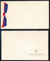 cca 1940-1980 Tungsram Egyesült Izzólámpa és Villamossági Rt. 2 db újévi üdvözlő kártyája, aláírásokkal