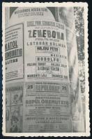 1954 Bp., hirdetőoszlop, rajta színházi plakát (Latabár Kálmán, Hajdu Péter, Rodolfo, stb.), fotó, 9x5,5 cm