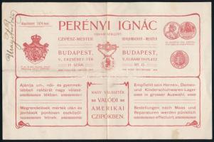 1906 Bp., Perényi Ignác cipészmester, udvari szállító szecessziós, fejléces számlája