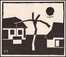 Póka György (1944 - ): Tanya Linómetszet, papír. Jelzett, 13x16 cm