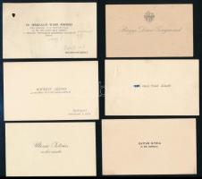 6 db régi névjegykártya (nemesi, katonatiszti, Kopácsy József a "Bajtárs" folyóirat szerkesztője)