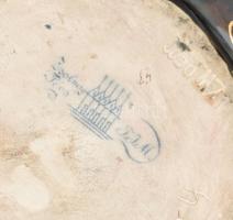 Zsolnay népies ihletésű, korsó. Felületén plasztikus díszítmények. Jelzett: kobaltkékkel festett csa...