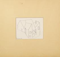 Fett Jolán (1927-2009): Szentendre. Tus, papír, paszpartuban, jelzett, 14x19 cm