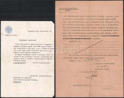 1937-1946 A M. Kir. Belügyminisztériumhoz, ill. Honvédelmi Misztériumhoz benyújtott kérvényekre adott válaszlevelek, 3 db, osztályvezetői ill. titkári aláírással / fejléces levélpapíron