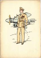 Magyar pilóta. Kiadja a Délvidéki Egyetemi és Főiskolai Hallgatók Egyesülete / WWII Hungarian military art postcard, pilot with aircraft (EK)