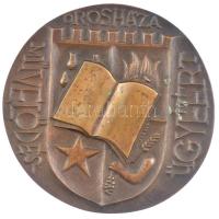 Rajki László (1939-) ~1970-1980. Orosháza Művelődésügyéért egyoldalas, öntött bronz plakett (142mm) T:1-,2 kis patina