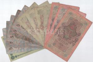 Orosz Birodalom 1905. 3R (4db) + 1909. 5R (5db) + 1909. 10R (3db) + 1918. 250R T:III-IV
Russian Emp...