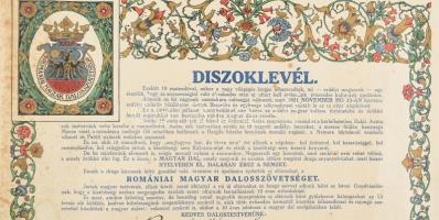1931 K(eöpeczi) Sebestyén József (1878-1964): Romániai Magyar Dalosszövetség díszoklevele a Tordai M...