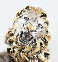 Brunel, olasz földgömb oroszlánnal, ezüst borítású műgyanta. Jelzett, hibátlan, m: 20 cm